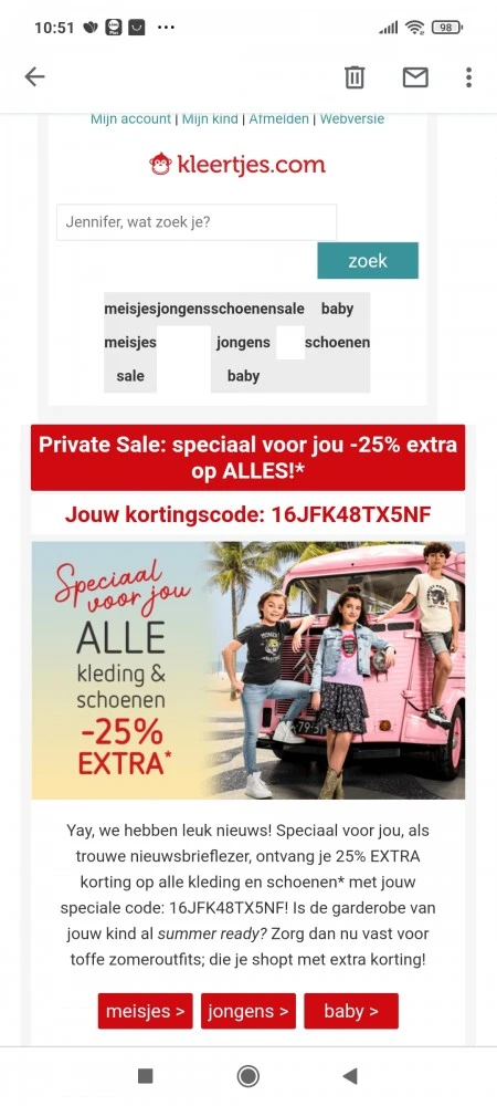 Bij kleertjes.com ontvang je 25% EXTRA kortin...