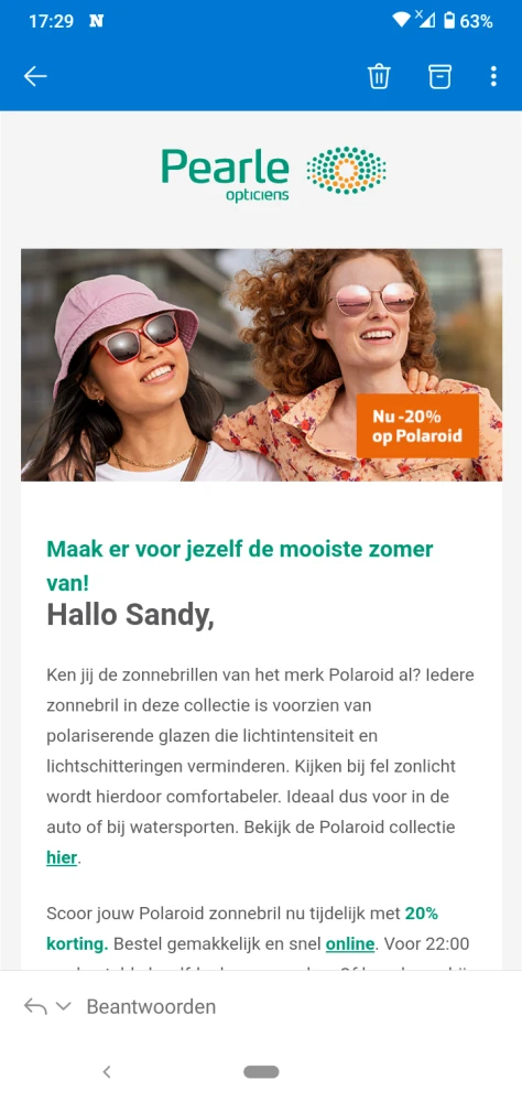 Bij pearle is er 20% korting op de polaroid z...