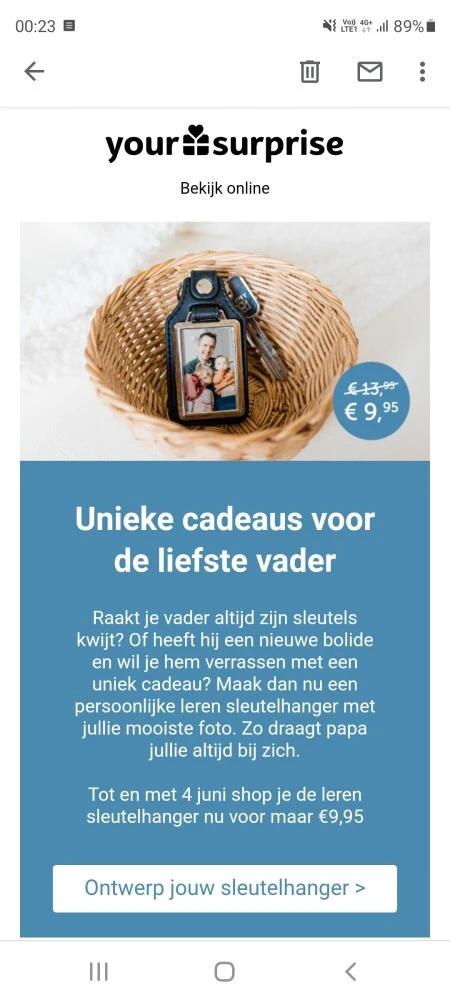 Bij your surprise nu korting op leren sleutel...