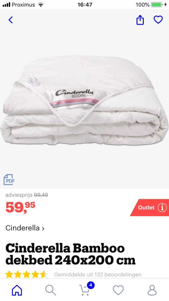 Bij Bol.com Cinderella Bamboo dekbed 240x220....