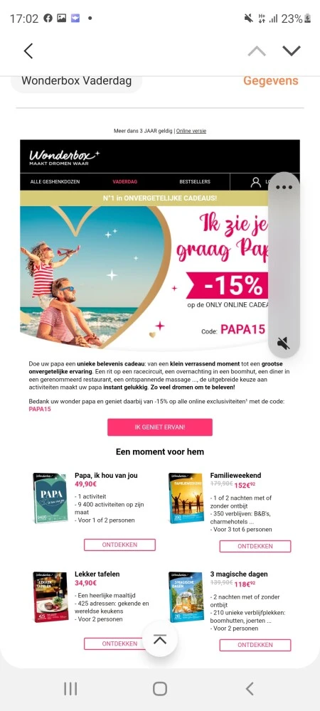 15% bij wonderbox op de only online cadeaus