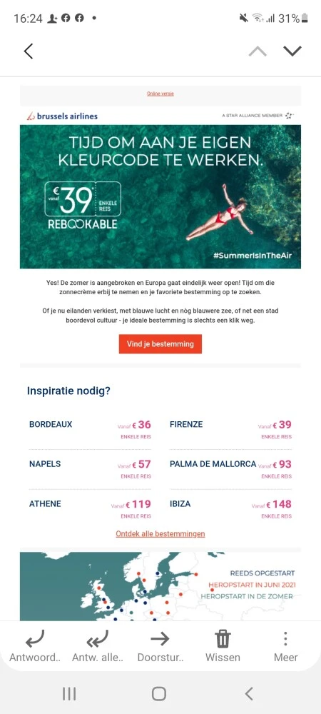 Het reizen mag stilaan weer. Brussels Airline...