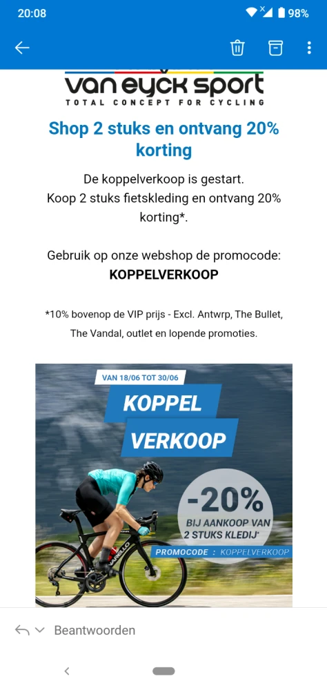 Bij van Eyck sport is er koppelverkoop, 20% k...