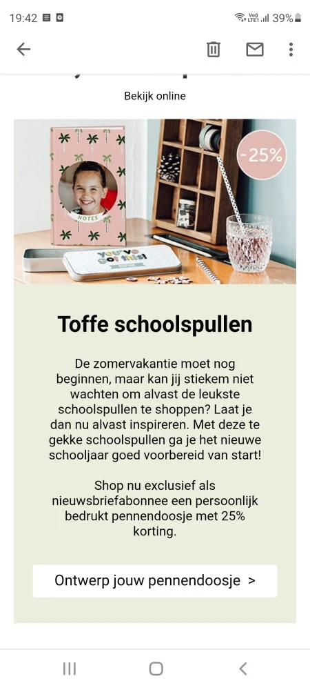 Bij your surprise 25% korting op bedrukt penn...