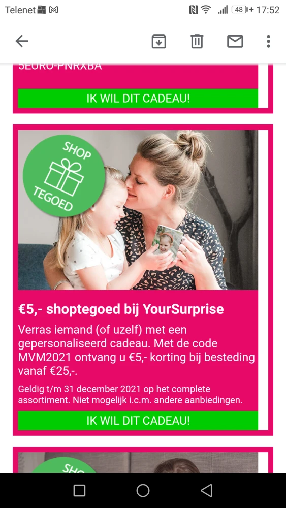 Bij aankoop v 25€ krijgt u 5€ shoptegoed bij...