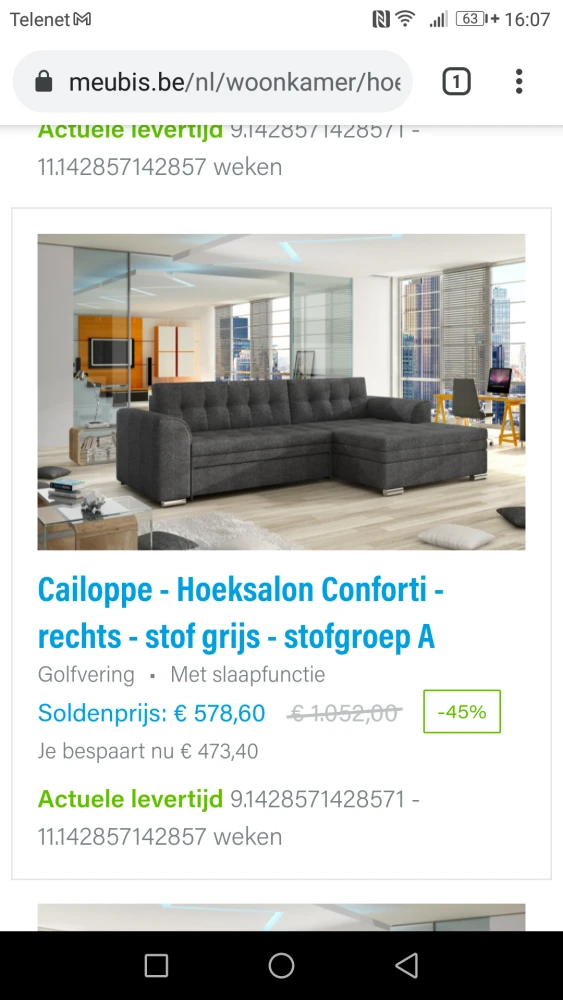 45% korting op een selectie hoeksalons bij ME...