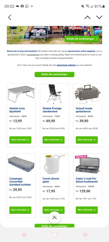 Voor de kampeerders onder ons: mooie koopjes...