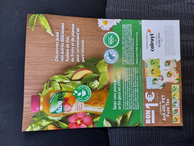 Bon fuze tea gekregen aan de kassa in Colruyt...