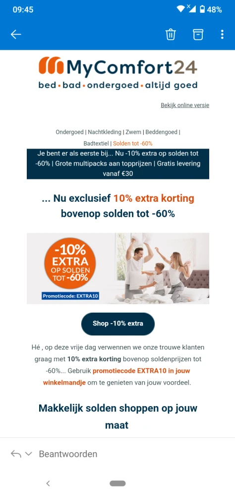 Bij mycomfort24 krijg je met de code EXTRA10...