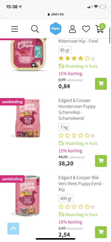 Bij Plein.be nu promo op Edgard & Cooper voed...