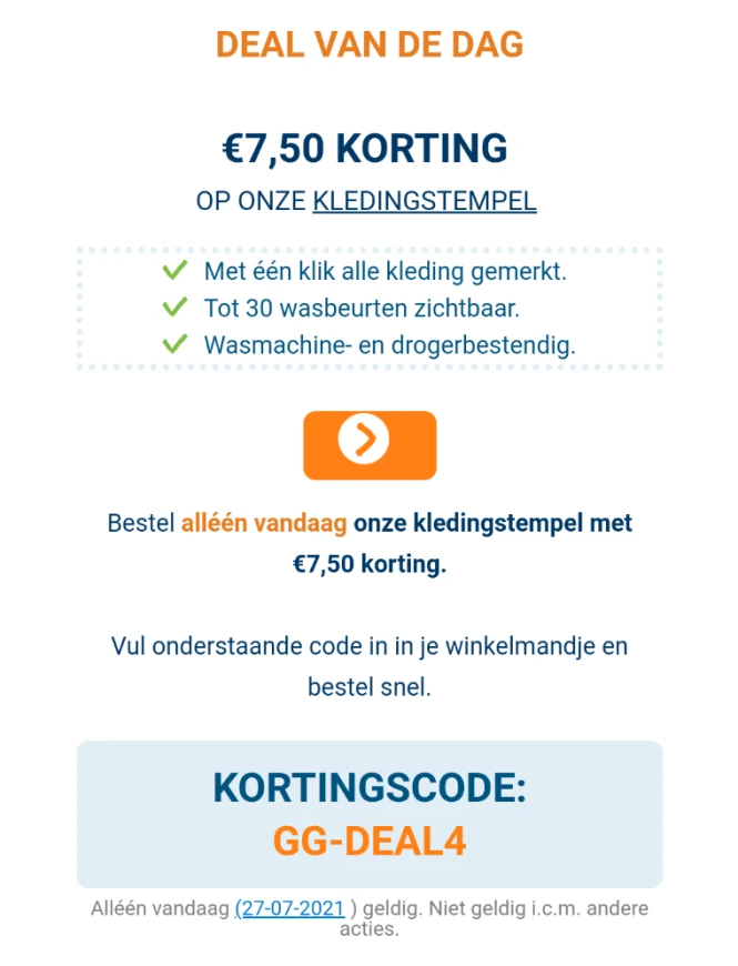 Enkel vandaag 27/07/2021 - €7,50 korting bij...