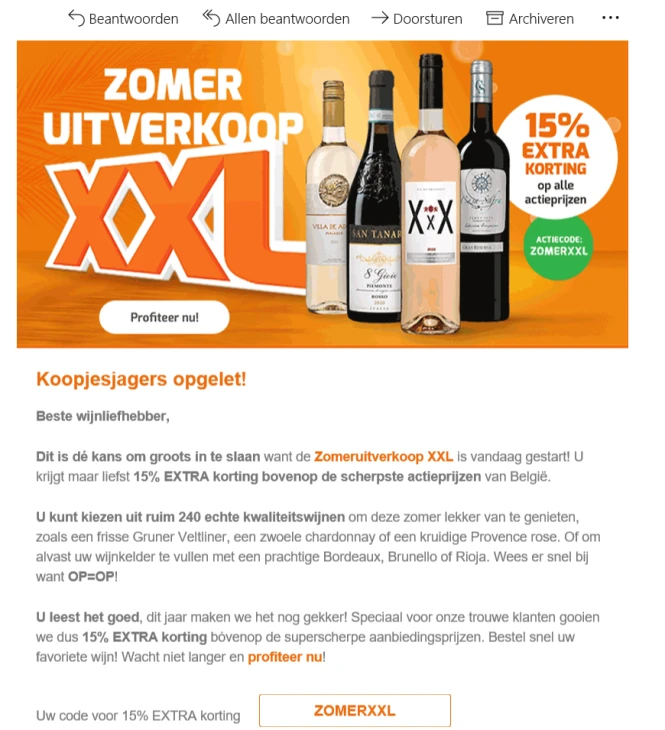Bij wijnvoordeel krijg je met de code ZOMERXX...
