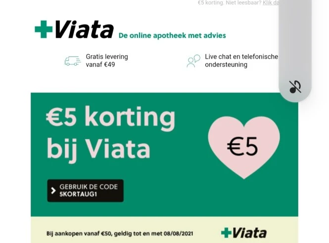5 € korting bij Viata bij aankoop vanaf 50€.