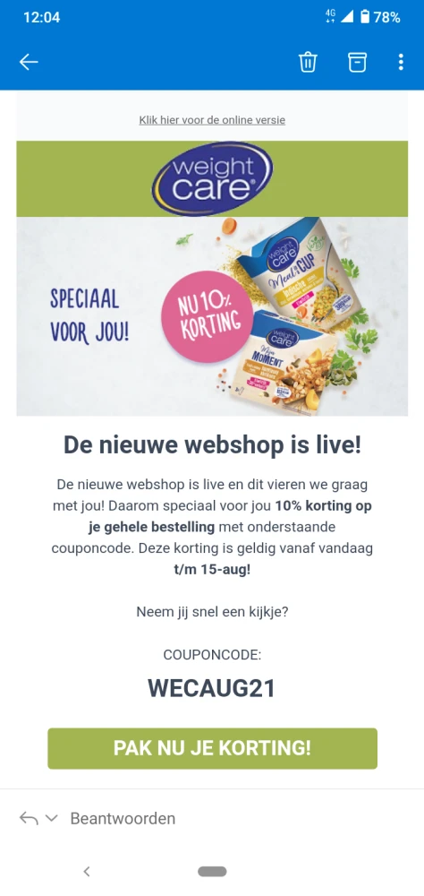 Bij weight Care krijg je met de code WECAUG21...