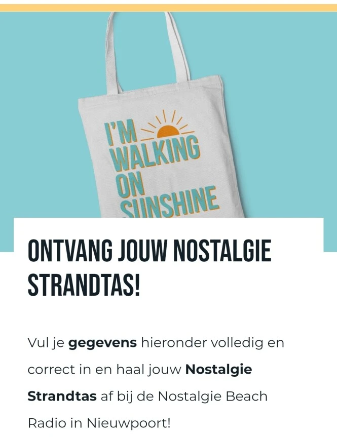 Gratis nostalgie strandtas. Vul je gegevens...