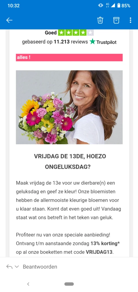 Bij euroflorist krijg je met de code VRIJDAG1...