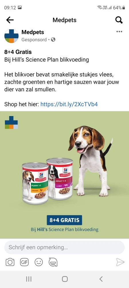 Bij medpets nu 8+4 op Hill's blikvoer.