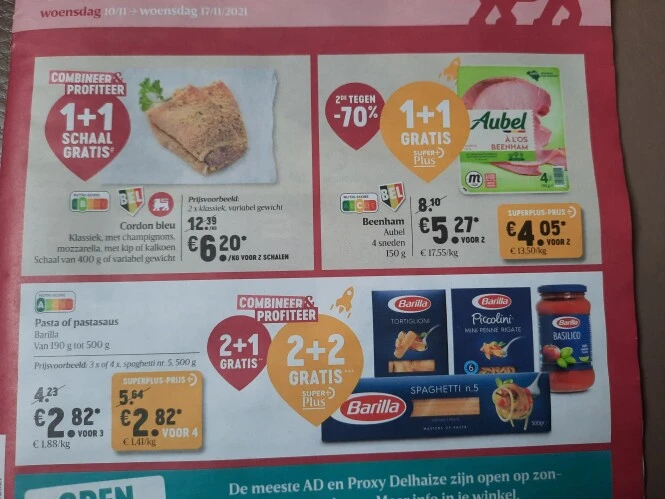 Delhaize 10/11-17/11 1 + 1 en 2 + 2 barilla p...