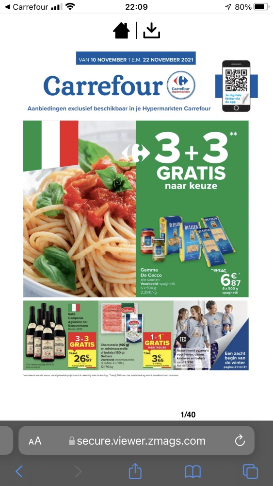 3+3 1+1 pasta wijn en pyjama in de CARREFOUR