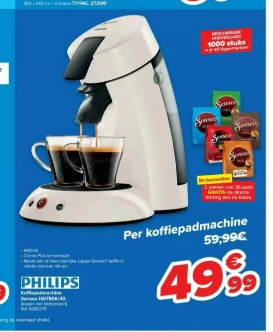 Carrefour philips senseo €49,99 ipv €59,99 en...