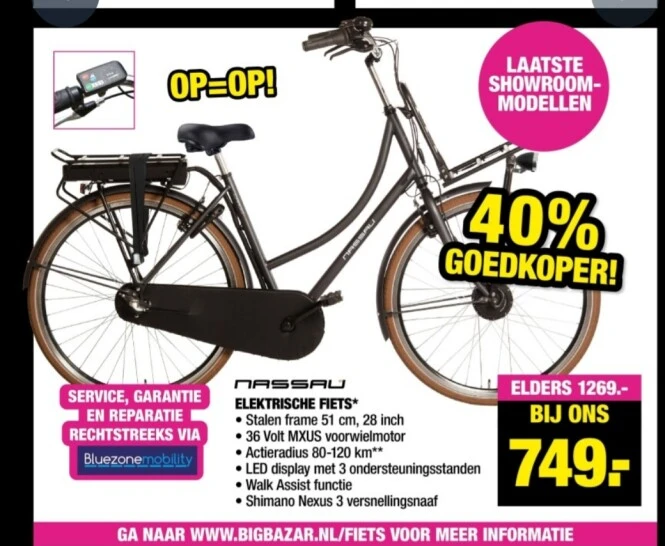 Big bazar nassau elektrische fiets voor €749...