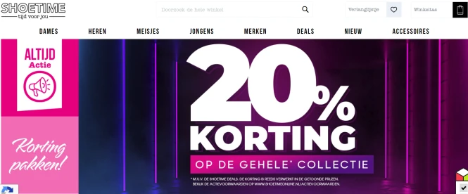 Bij shoetime is er 20% korting op de hele col...