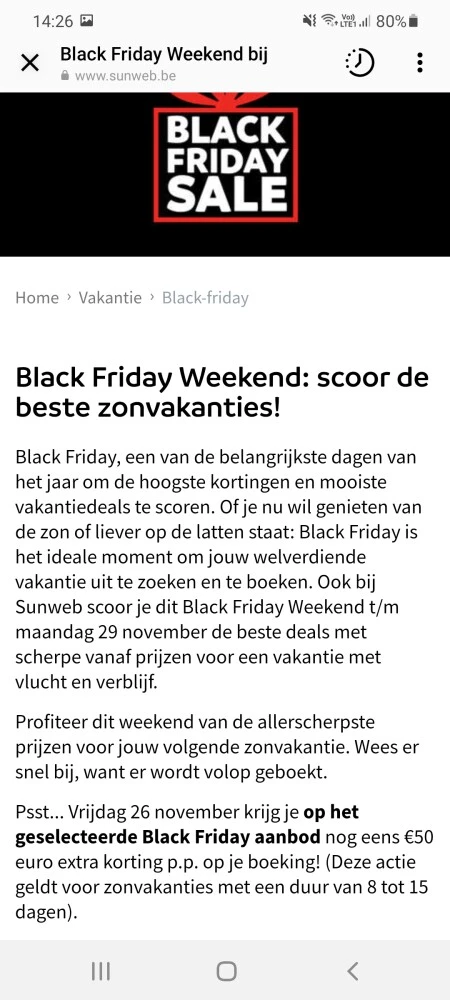 50 euro extra korting op vakanties bij Sunweb...