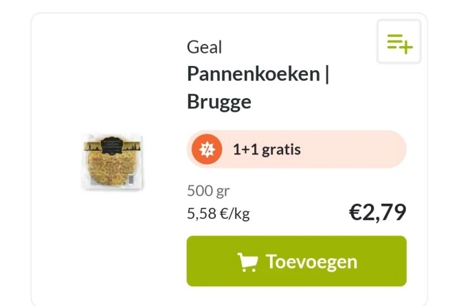 Delhaize geal pannenkoeken Brugge 1+1 gratis