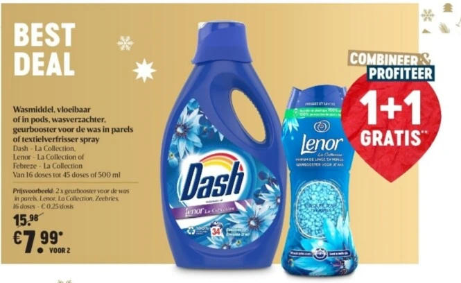 Delhaize 1+1 la collection : dash vloeibaar o...