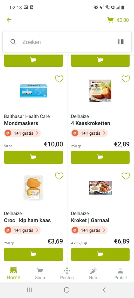 Delhaize 1+1 mondmaskers garnalkroketten, kaa...