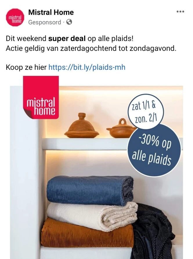 30% korting op alle plaids bij Mistral Home