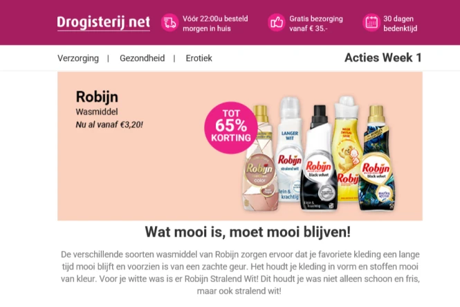 Bij drogisterij.net tot 65% korting op Robijn...