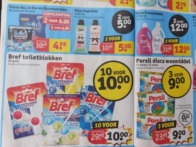 Kruidvat bref 10 voor €10, persil discs 3 voo...