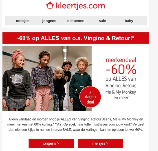 2-dagendeal bij kleertjes.com: Alleen vandaag...
