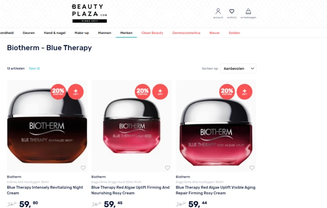 Bij beautyplaza is er 20% koring op biotherm...