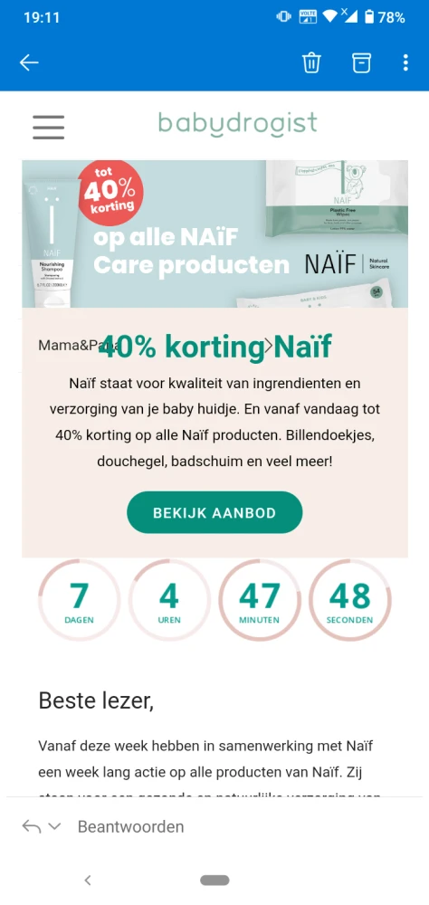 Bij Babydrogist tot 40% korting op alle Naïf...