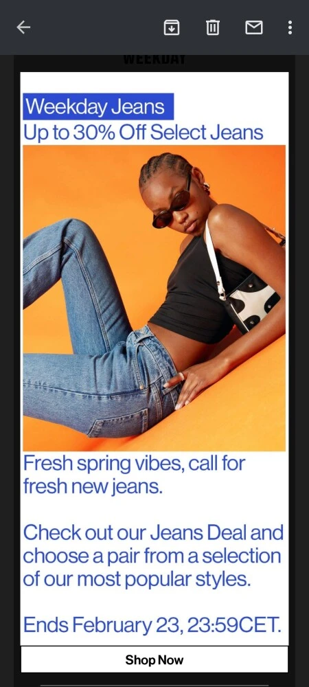 Tot 30% korting op jeansbroeken bij Weekday...