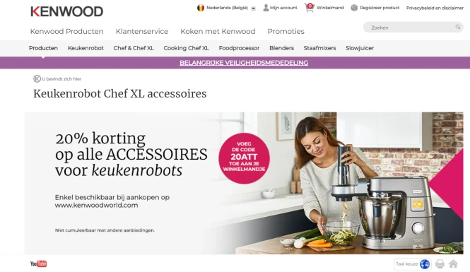 Bij Kenwood krijg je 20% korting op elk acces...