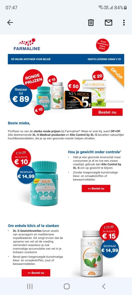 Bij Farmaline ronde prijzen op XL -S Medical.