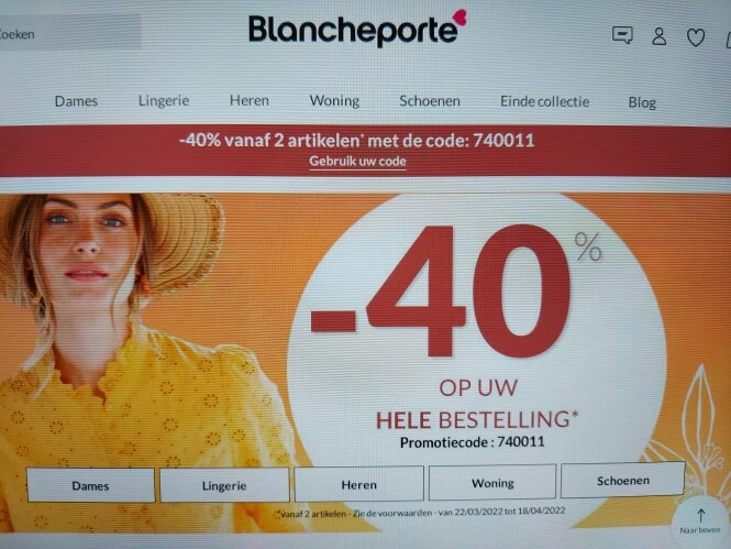Blancheporte -40% op uw hele bestelling* vana...