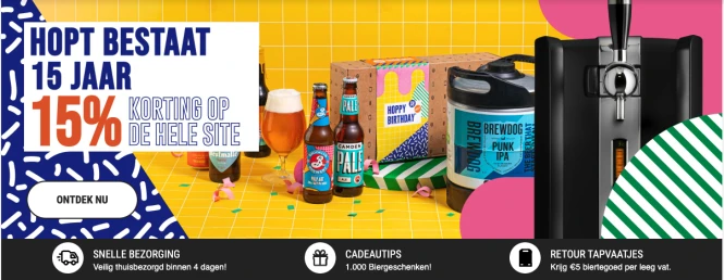 Bij HOPT.be, wegens 15 jarig bestaan, 15% kor...