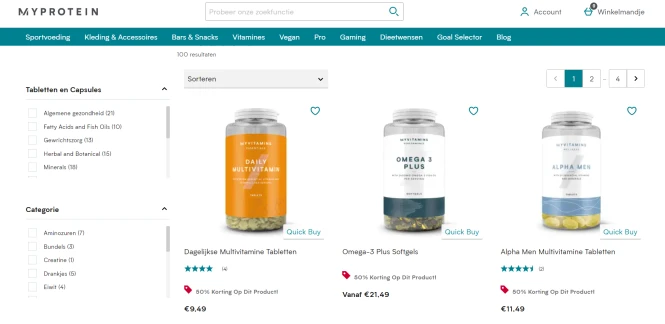 Bij Myprotein is er 50% korting op vitamines...