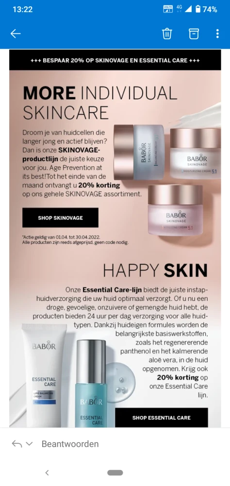 Bij Babor is er 20% korting op Skinovage en E...