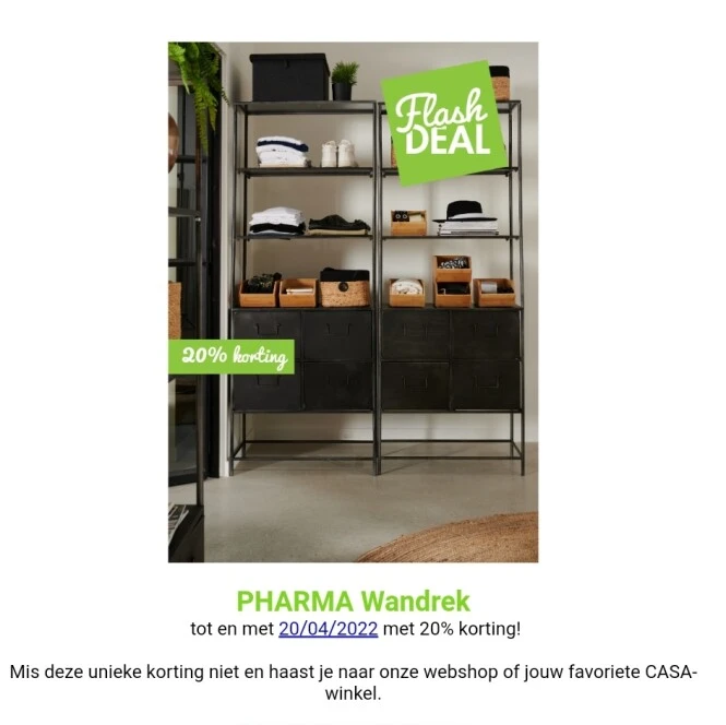 CASA flashdeal 20% op pharma wandrek t.e.m 20...