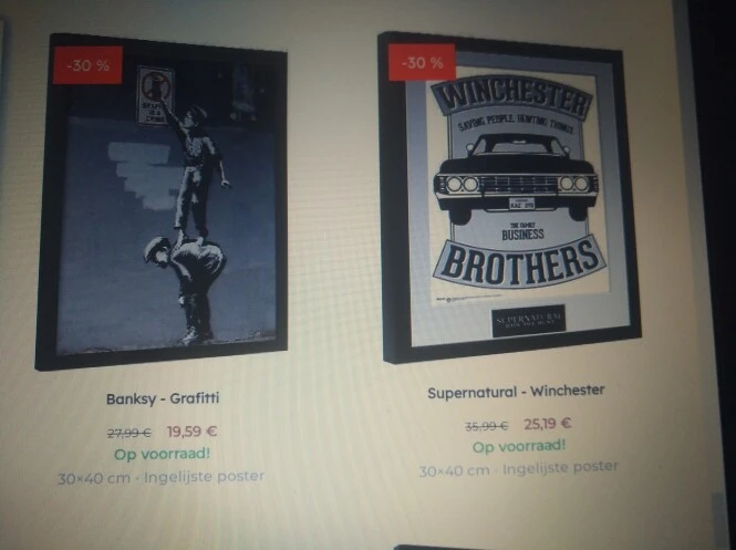 -30% op ingelijste posters v oa Harry Potter,...