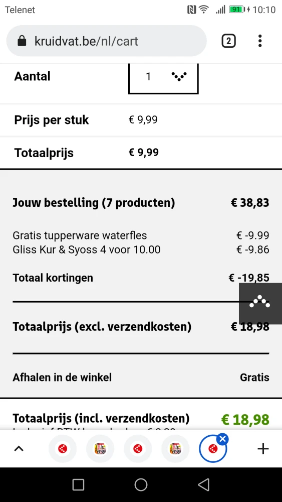 Besparing gedaan bij Kruidvat online v 19,85€...