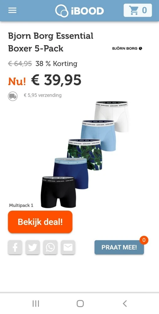 ibood.com dagdeal Bjorn Borg essential boxer...