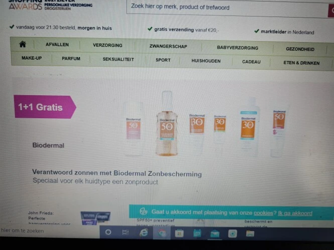 Bij deonlinedrogist.nl nu 1+1 op Biodermal zo...