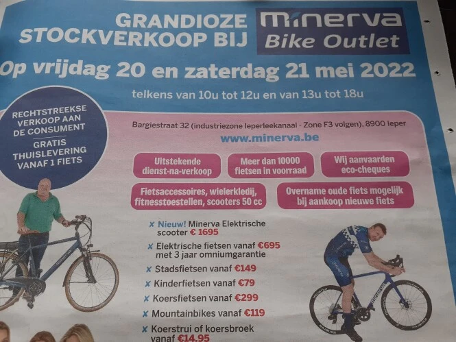 Stockverkoop bij MINERVA BIKE OUTLET te Ieper...