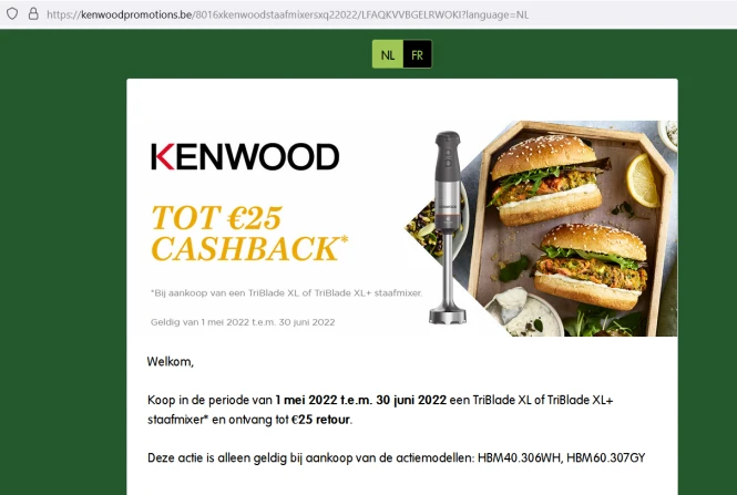 Kenwood tot €25 cashback Koop in de periode...